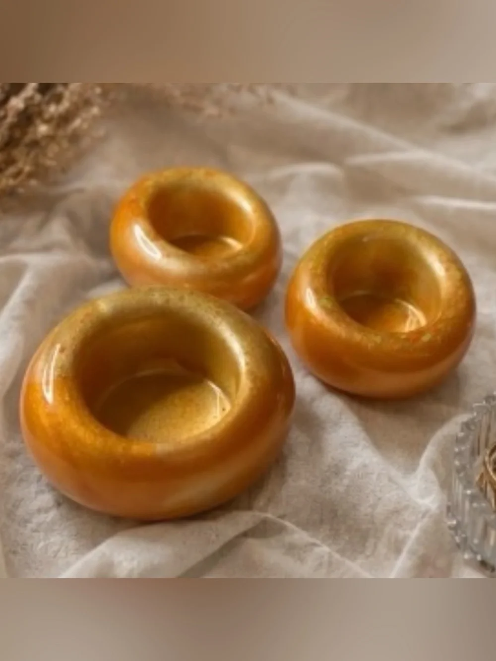 Handcrafted Amber Gold Ceramic Tea Light Holders - Set of 3